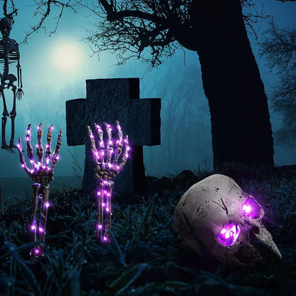 Halloween-LED-Skelett-Pfahl-Dekoration, gruselige Skelette mit Lichtern, Groundbreaker, Hof, Friedhof, Dekoration, realistischer gruseliger Totenkopf 