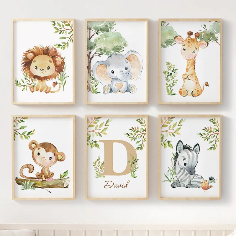 Lion Elephant Giraffe Monkey Zebra Nursery Wall Art Canvas Painting Jungle Animal Posters Prints Pictures Baby Kids Room Decor