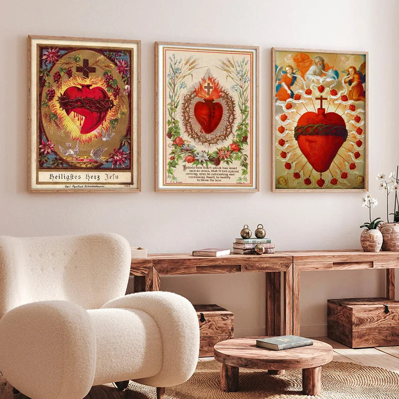 Sacred Heart of Jesus Canvas Painting Mary Sacred Heart Art Poster Print Wall Art Picture for Living Room Home Decor Frameless