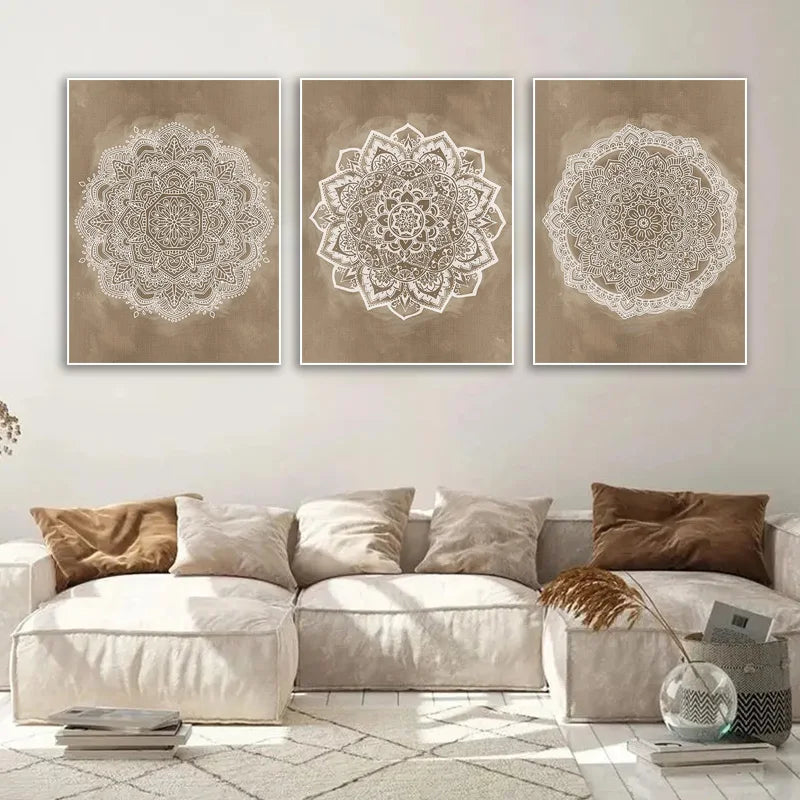 Boho Mandala Wall Art Canvas Painting HD Posters Print Brown HD Pictures Bathroom Geometry For Rustic Bedroom Office Home Decor