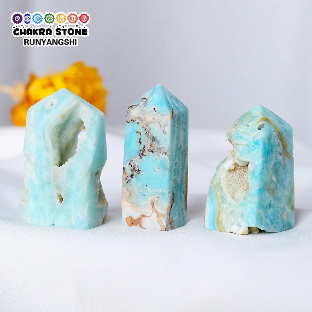 Natural Energy Gemstone Caribbean Calcite Healing Heteropolar Ore Mineral Obelisk Crystal Tower Point Home Decoration 1pc