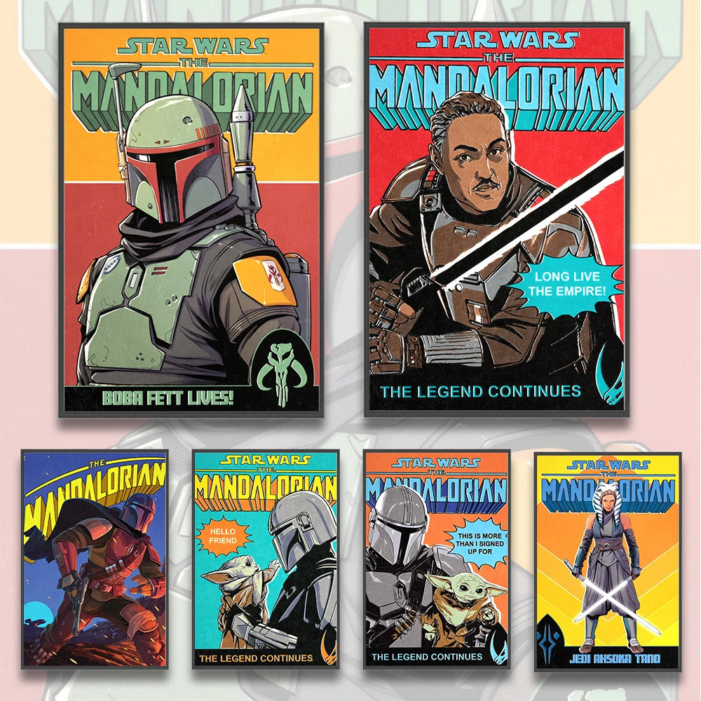 Star Wars Mandalorian Self-adhesive Poster Movie Skywalker Figures Photos Home Decoration Painting Wall Art Yoda Wallpaper Gift