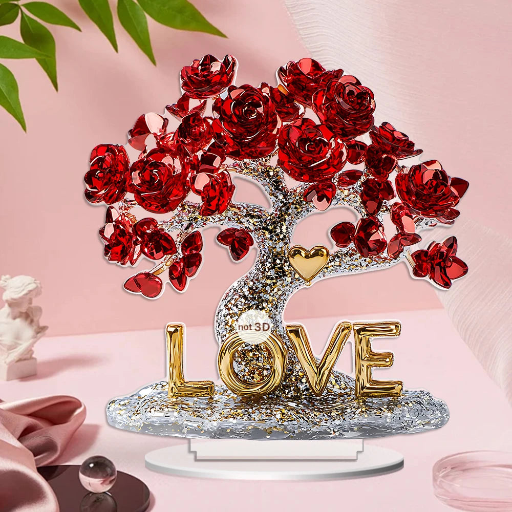 1 PC 2D crystal rose tree acrylic desktop ornaments, office, restaurant, coffee shop and other scenes as desktop art decoration.