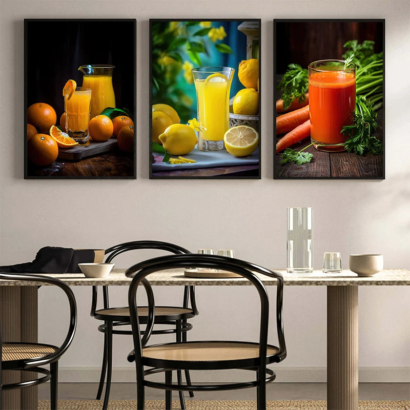 Fruit And Orange Lemon Apple Juice Canvas Posters Prints Wall Art Painting HD Picture For Modern Kitchen Living Room Home Decor