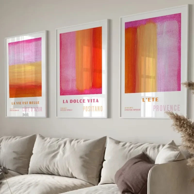 Abstract Pink Orange Art Poster Colour Swoosh Stylish Modern Canvas Painting Bedroom Avant-Garde Decorative Frameless Wall Art