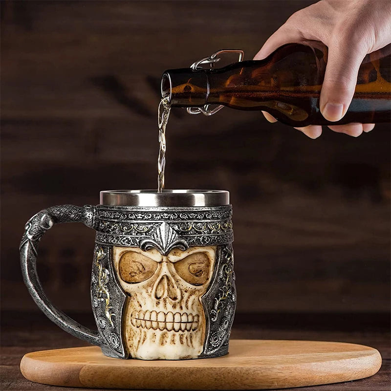 LMETJMA Totenkopf-Kaffeetasse, Edelstahl, Totenkopf, coole Kaffeetassen, 3D-Design, Cocktail-Bierkrüge mit Henkel, JT14