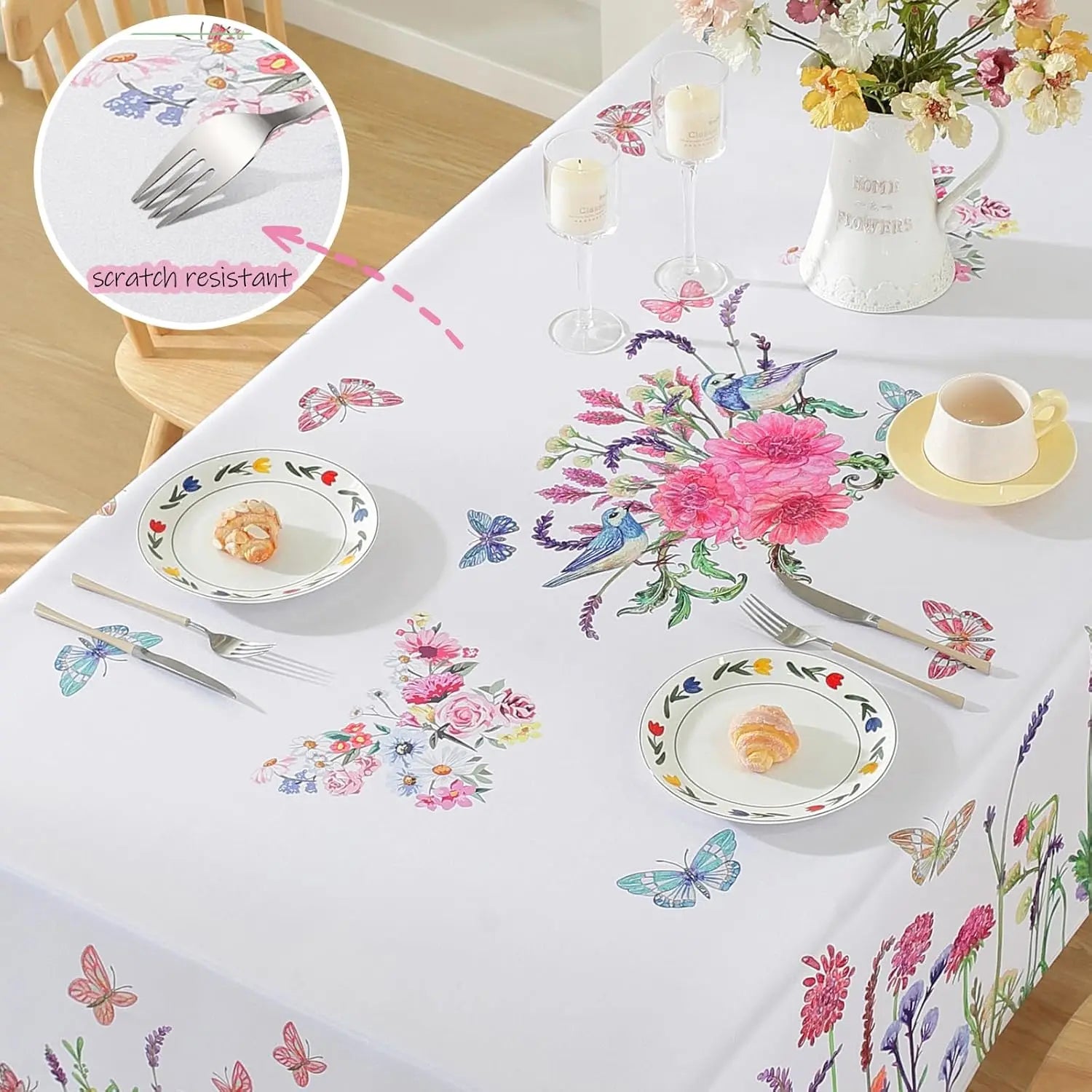 Spring Summer Watercolor Wildflowers Waterproof Tablecloth Home Decor Seasonal Farmhouse Rectangle Tablecover Dining Table Decor
