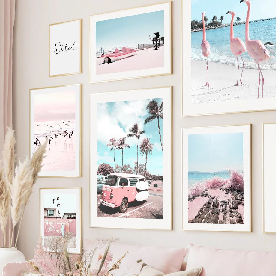 Beach Flamingo Coconut Tree Seagull Peony Wall Art Canvas Painting Nordic Posters and Prints Wall Pictures for Living Room Decor