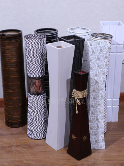 Morandi High Wood Vase Planter Fashion Long Pot Floor Accessories Vase Minimalist Dry Flower Living Room Jarrones Home Decor