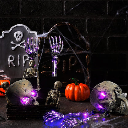 Halloween-LED-Skelett-Pfahl-Dekoration, gruselige Skelette mit Lichtern, Groundbreaker, Hof, Friedhof, Dekoration, realistischer gruseliger Totenkopf 