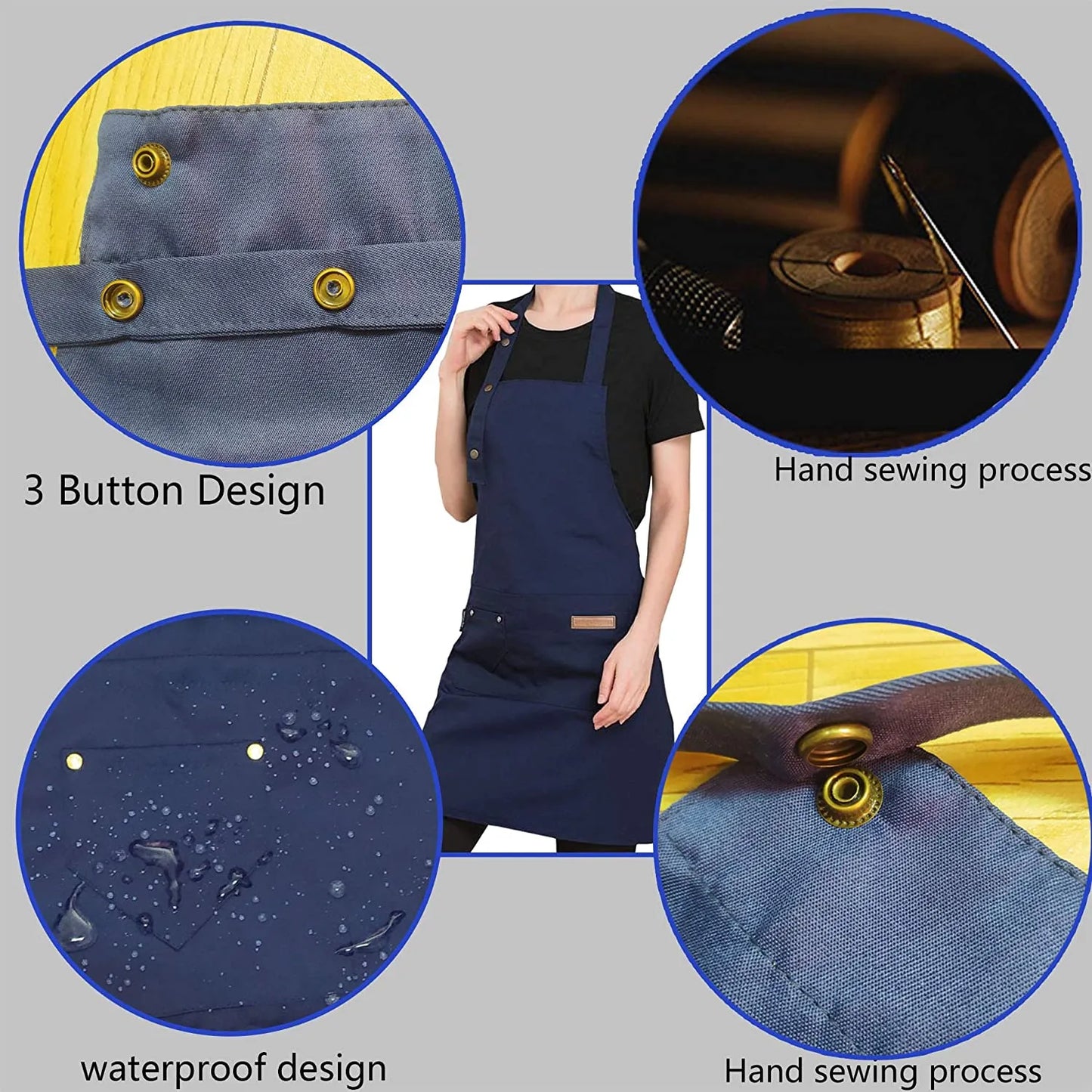 Kitchen Cooking Apron Female Male Pocket Adjustable Waterproof Thickened Apron Baking Bar Restaurant Cafe Working Clothes