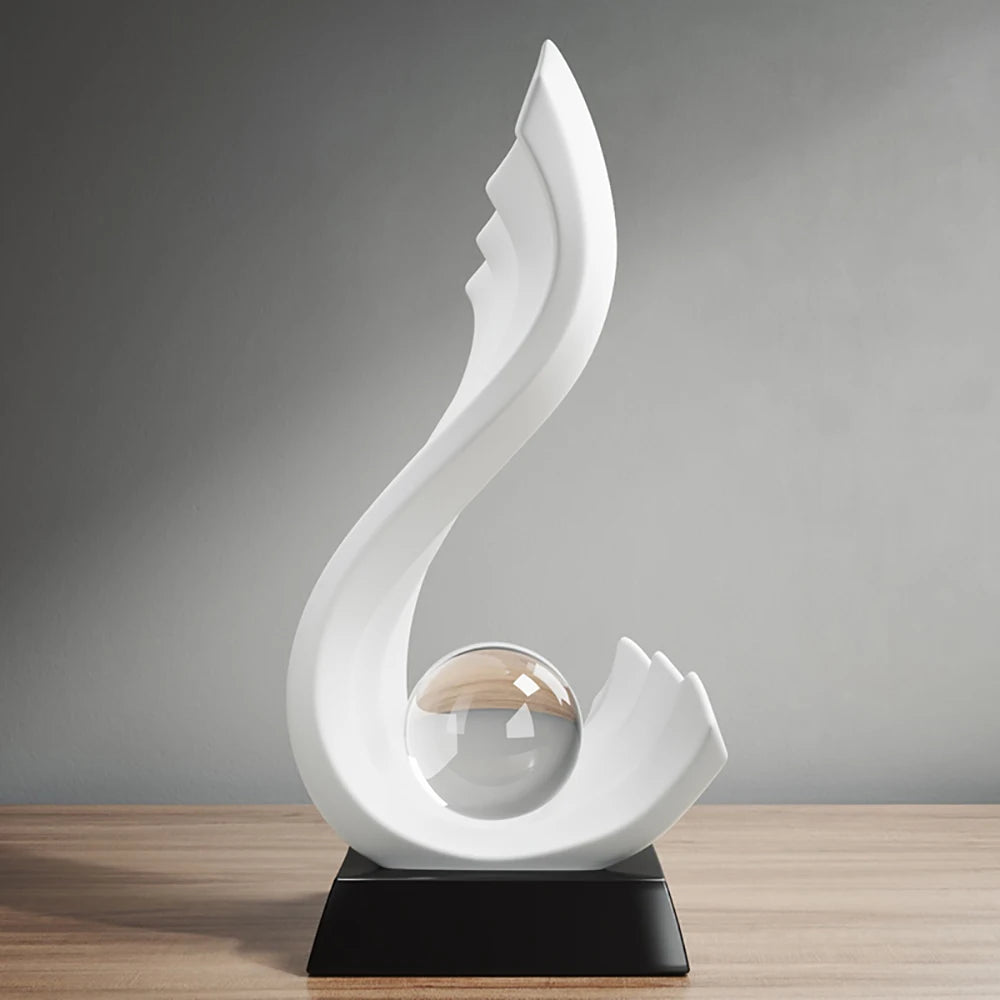 Nordic Style Home Living Desk Decorations Abstract Irregular Wave Statue Crystal Ball Interior Cabinet Ornament Resin Sculptures