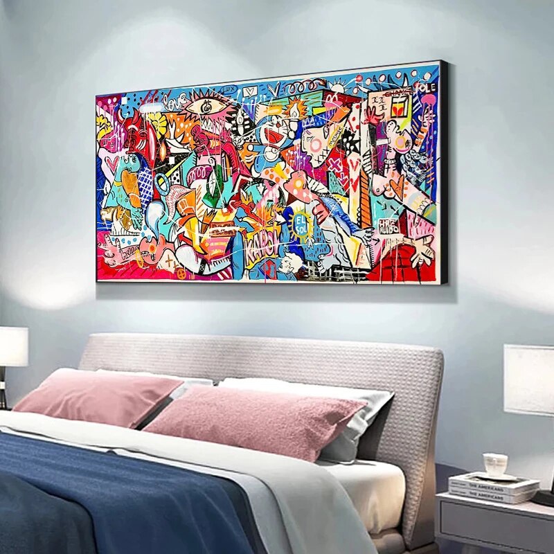 Picasso Famous Canvas Painting Guernica Cartoon Graffiti Art Poster Prints Abstract Wall Art Picture Living Room Home Decoration