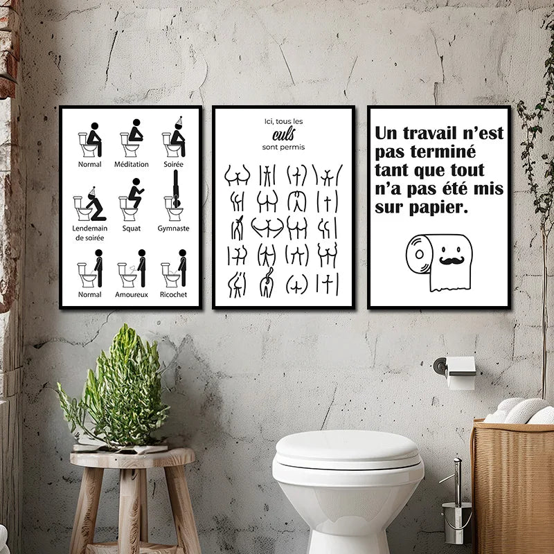 Funny Bathroom WC Sign Nordic Black White Canvas Paintings Humour HD Posters Prints Wall Art for Toilet Room Wall Decor Cuadros