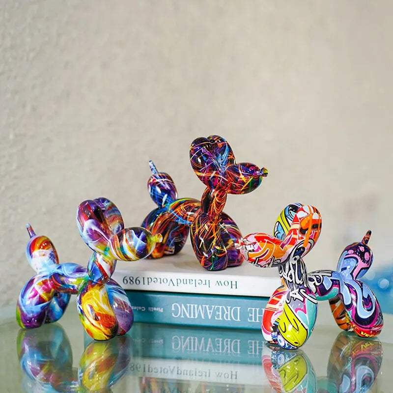 Resin Graffiti Balloon Dog Figurines for Interior Home Desktop Decoration Painting Colorful Art Animals Statue Crafts Decor Item