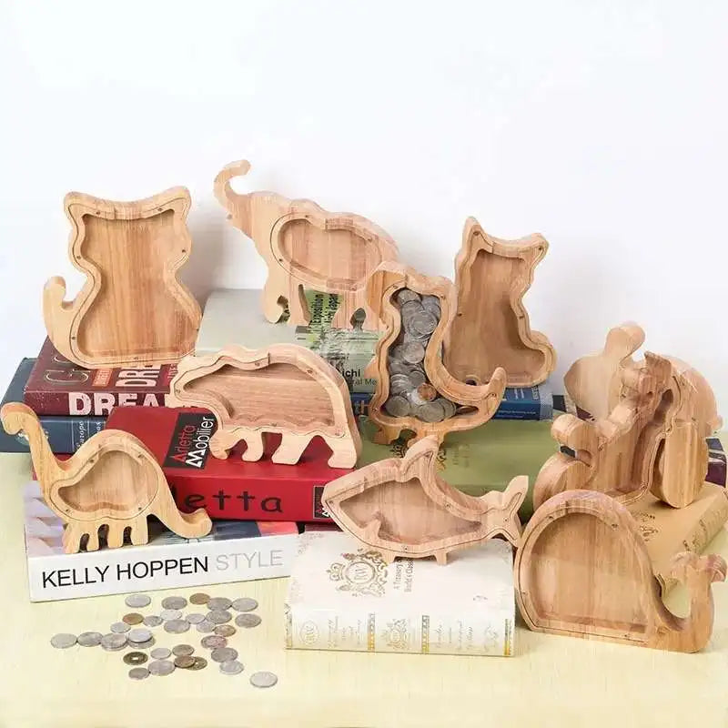 1 Pcs Creative Wooden Cartoon Animal Piggy Bank Money Boxes Storage Kids Toys Geometric Ornaments For Children Home Decoration