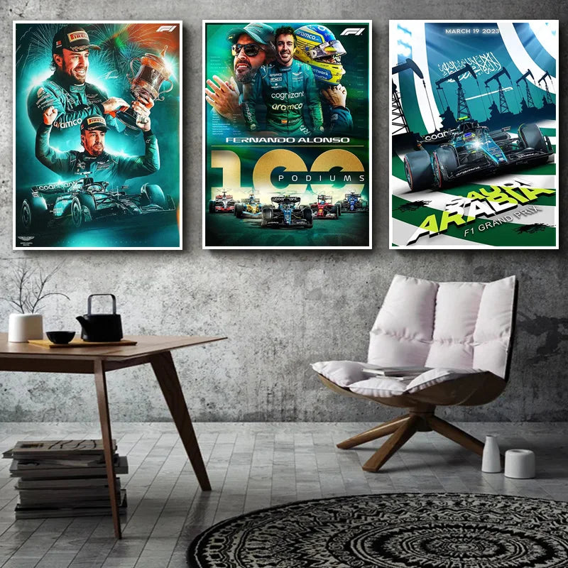 Fernando Alonso 100 Podiums F1 Posters Racing Figure Print Canvas Painting Ideal Wall Art HD Pictures for Living Room Home Decor