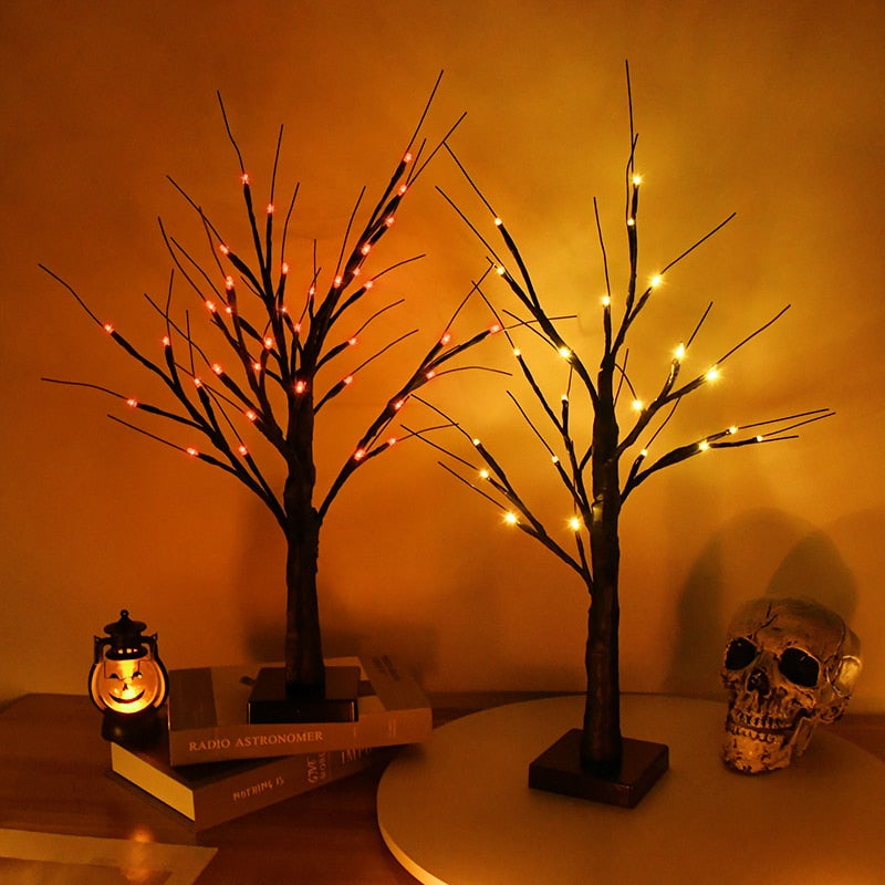 Decorazioni di Halloween LED Luce per albero di betulla Festa di Halloween Ornamenti appesi Decorazioni per l'albero per la tavola di casa Regalo per bambini Lampada di Natale