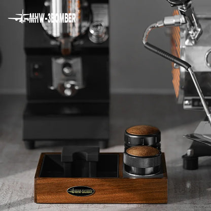 MHW-3BOMBER Multifunctional Coffee Knock Box Vintage Tamping Station Suitable for 51-58mm Portafilters Home Barista Accessories