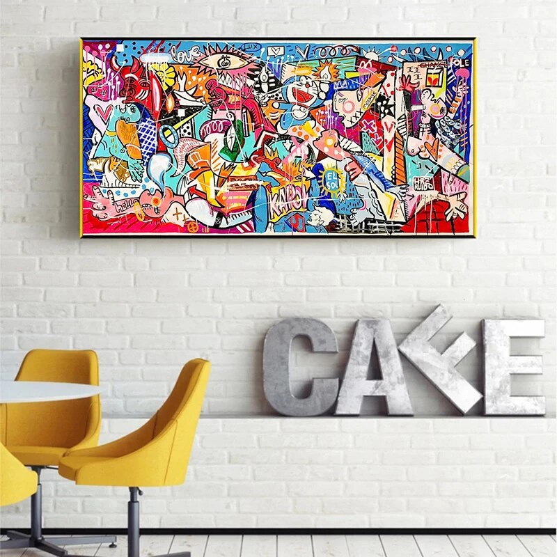 Picasso Famous Canvas Lukisan Guernica Kartun Graffiti Art Poster Cetak Abstrak Wall Art Picture Living Home Hiasan