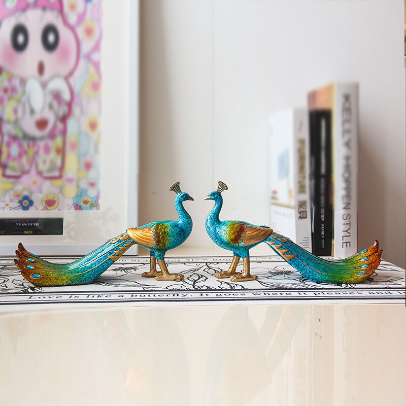 Europe Peacock Figurines Vase Ornaments Resin Animal Peacock Crafts Wine  Cabinet TV Home Office Decor Accessories Wedding Gifts - (Color: Peacock