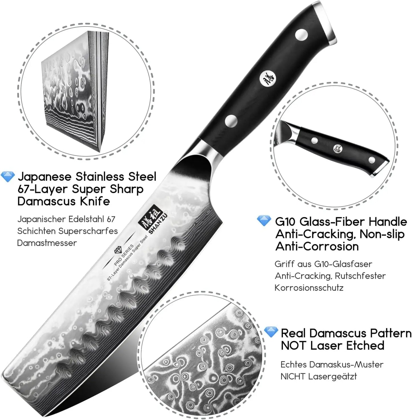 SHAN ZU 6.5'' Nakiri Knife 67-layer Damascus Steel Sharp Blade Little Chopping Knife Restaurant G10 Handle Professional Knife