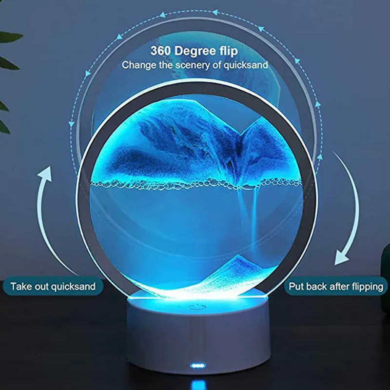 LED RGB Sandscape Lamp 3D Moving Sand Art Frame Night Light with 16 Colors Hourglass Light 3D Deep Sea Display with Remote