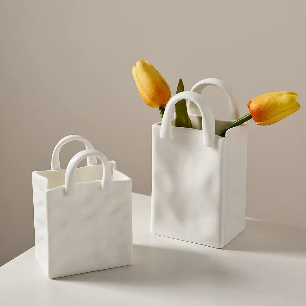 Nordic Decorative Vase Handbag Ceramic Vase Decoration Home Flowers for Decor Table Decoration Accessories Room decor Vase Gift