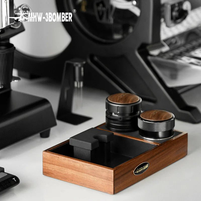 MHW-3BOMBER Multifunctional Coffee Knock Box Vintage Tamping Station Suitable for 51-58mm Portafilters Home Barista Accessories