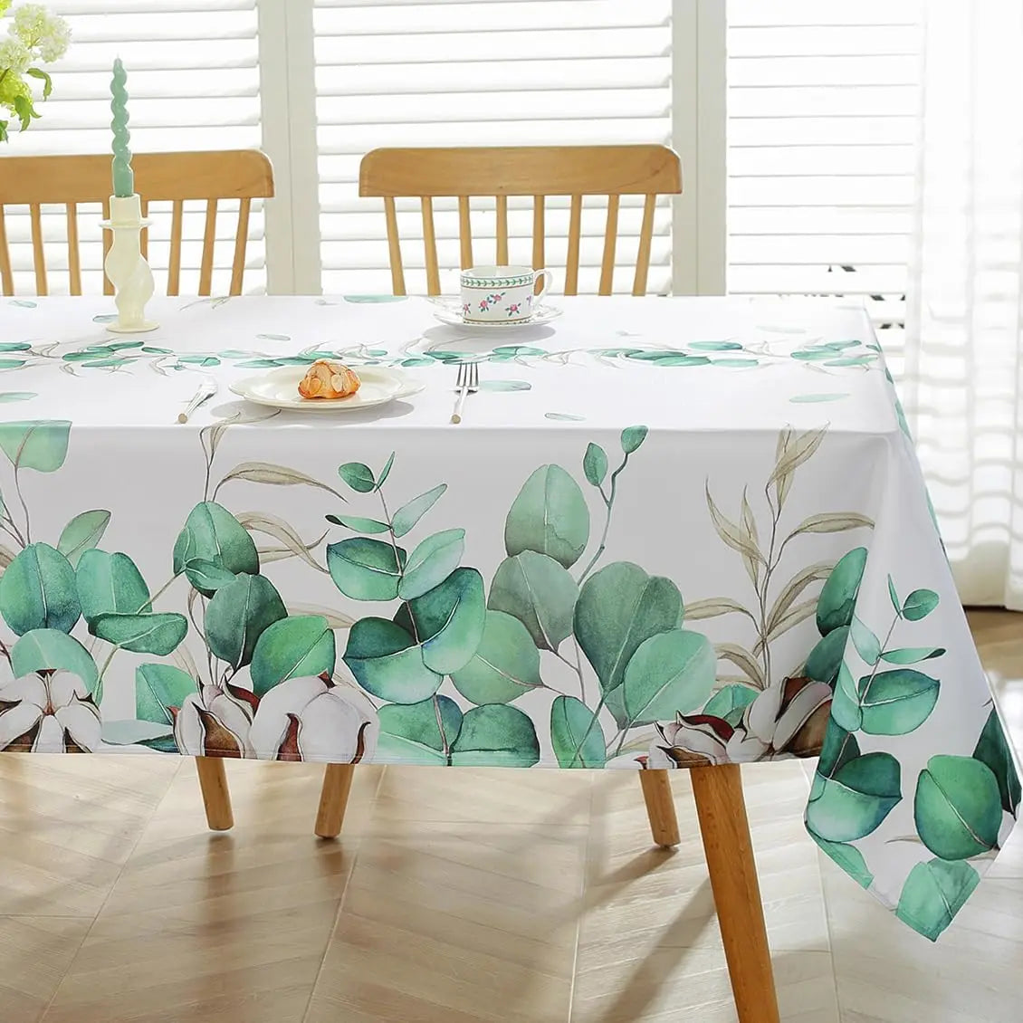 Spring Eucalyptus Leaves Printed Waterproof Tablecloth Picnic Party Decor Summer Watercolor Plants Tablecover Dining Table Decor