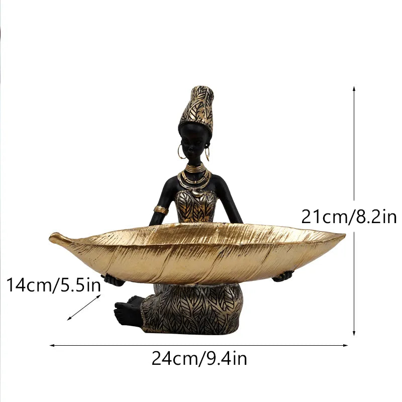 SAAKAR Resin Exotic Black Woman Storage Figurines Africa Figure Home Desktop Decor Keys Candy Container Interior Craft Objects