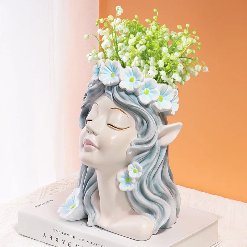 Nordic Resin Vase Flower Fairy Angel Human Head Abstract Half Body  Arrangement Human Face Modern Home Interior Decoration