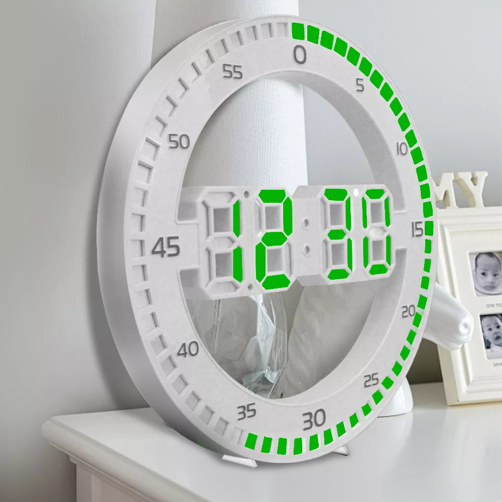 Silent Alarm with Calendar for Living Room Home Decoration LED Wall Clock 3D Digital Circular Luminous Temperature Thermometer