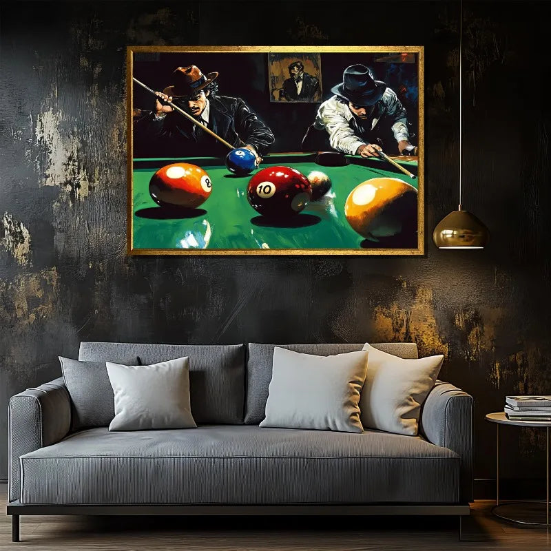 Retro Men Playing Billiards Gangster Style Pool Game Art Poster Canvas Painting Wall Prints Picture for Room Home Decor Cuadros