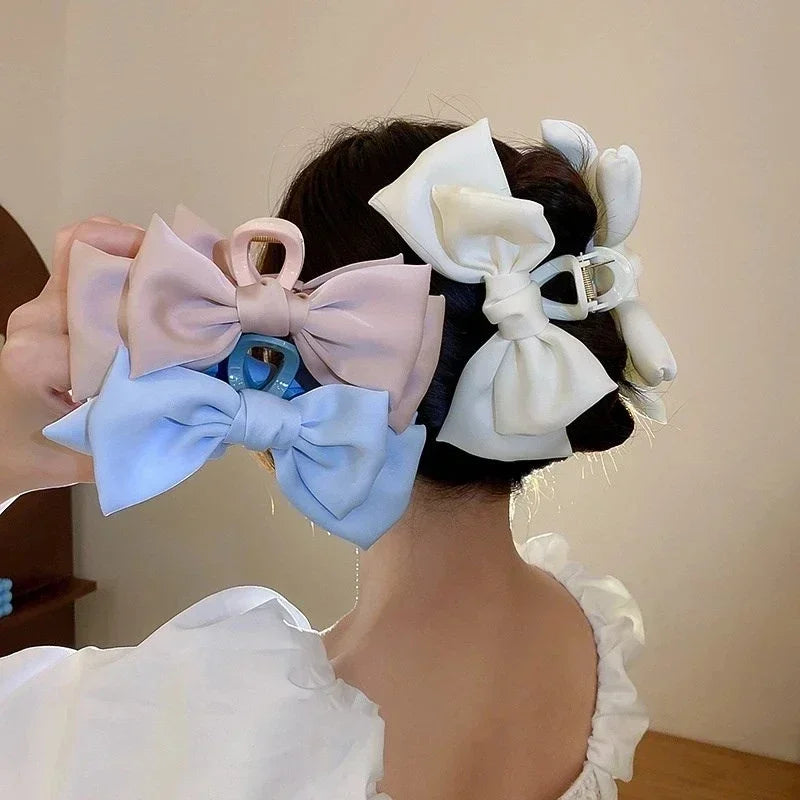 1PCS Bow shark clip Fashion Women Bow Hairpin Korean Version Of Solid Color Butterfly Satin Hair Clips Girls Hair Headwear ﻿