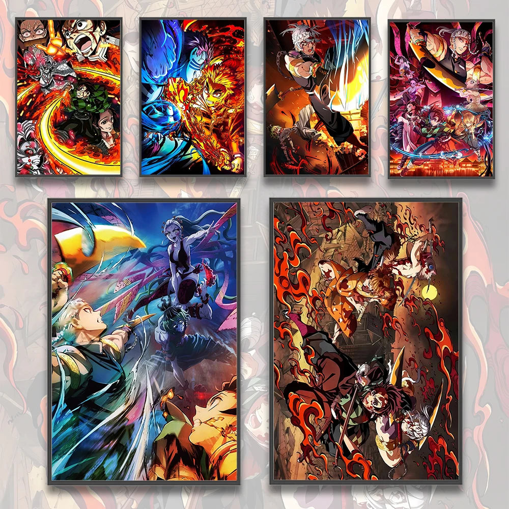 Demon Slayer Tanjiro Anime Self-adhesive Poster Home Decoration Painting Wallpaper Figures Hashira Art Decor Cartoons Kid Gift