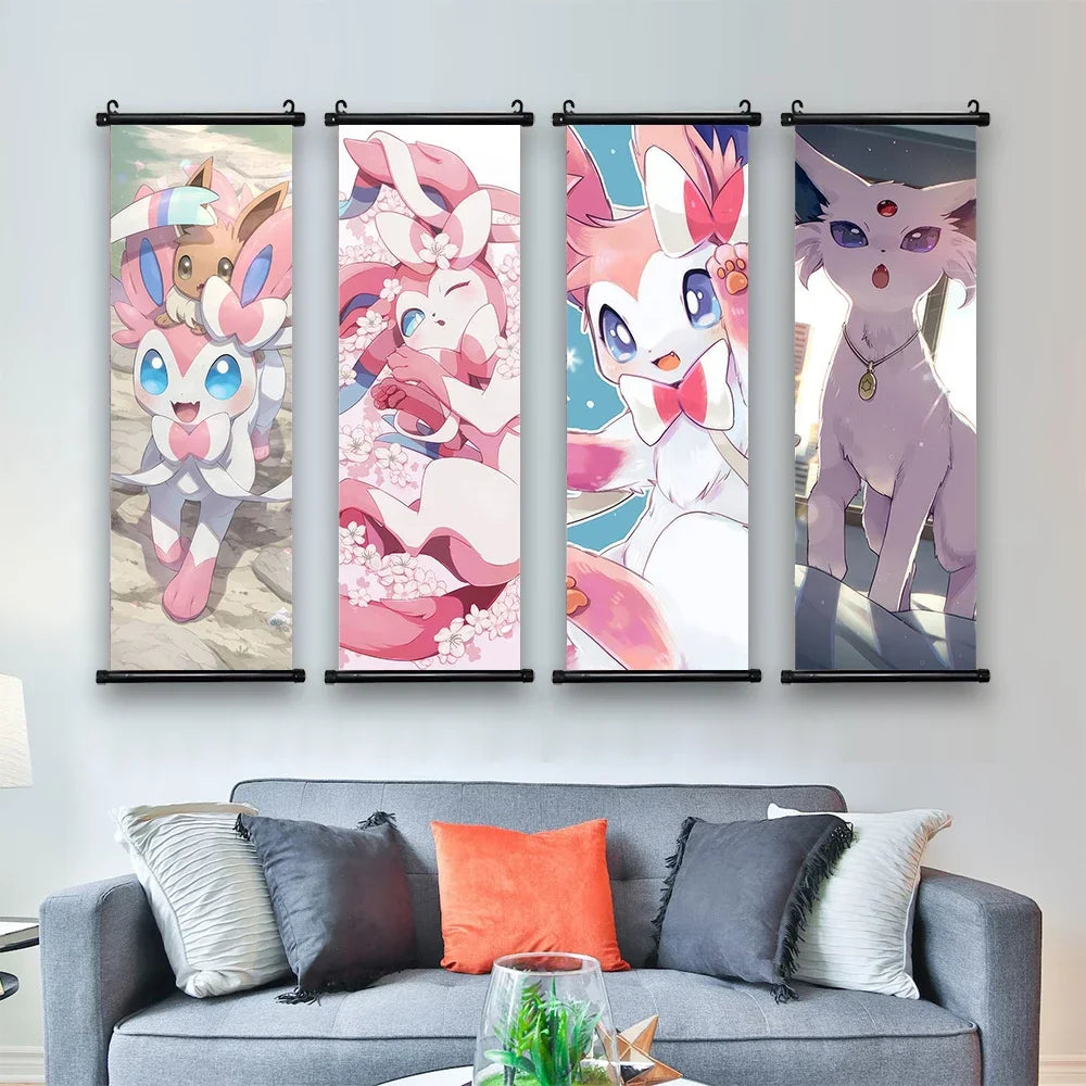 P-Pokemon Japanese Anime Pikachu Eevee Peripheral Poster Modern Room Decoration Charizard Canvas Painting Wall Home Decor Gift