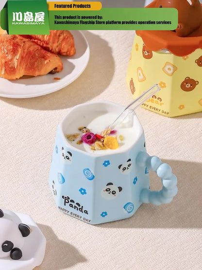 KAWASIMAYA Mug with Lid, Cute Ceramic Mugs for Children Birthday Gift New 2024 Rabbit Water Cup Coffee Mugs