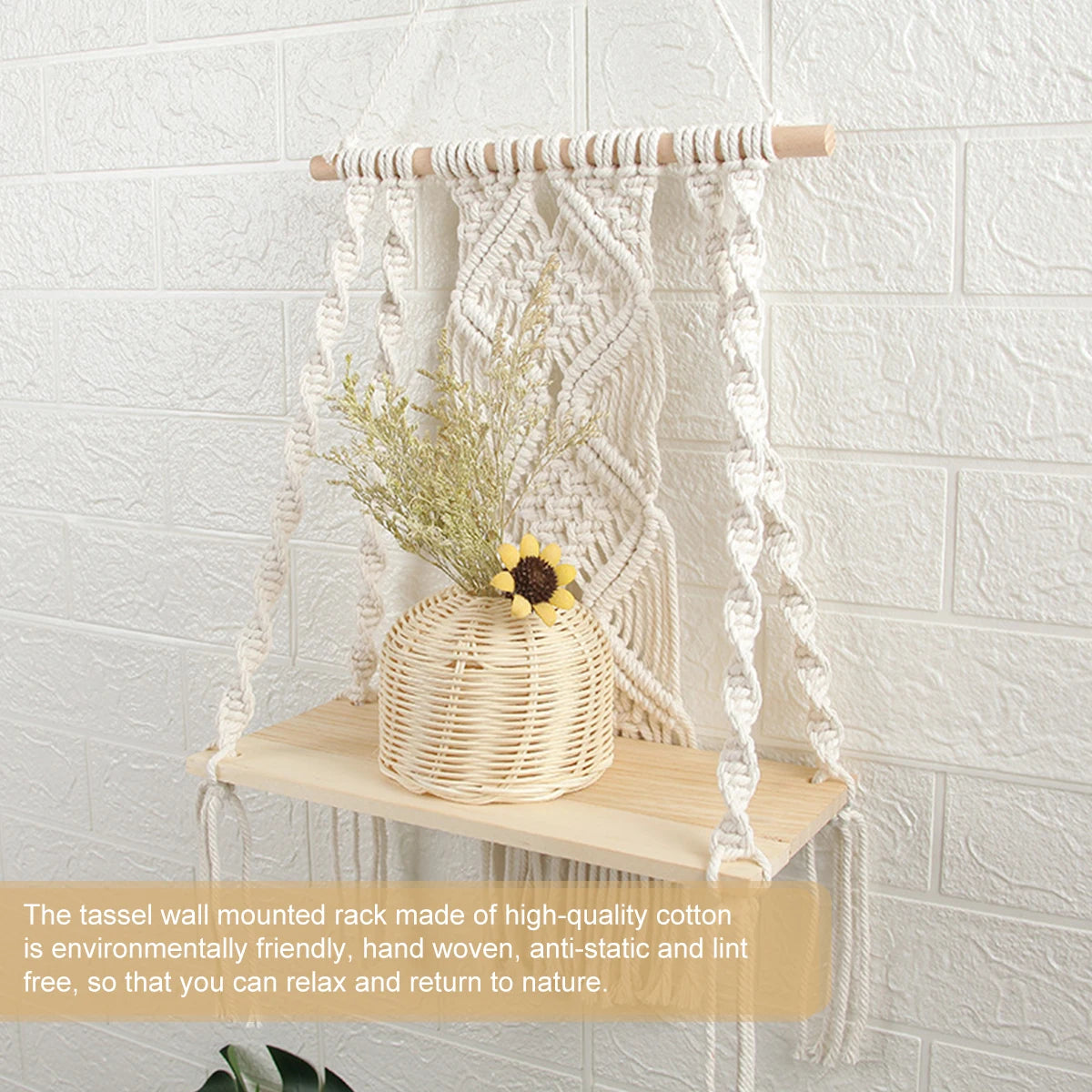 Wooden Floating Shelf Macrame Bohemian Wall Hanging Swing Shelf Displa –  acacuss