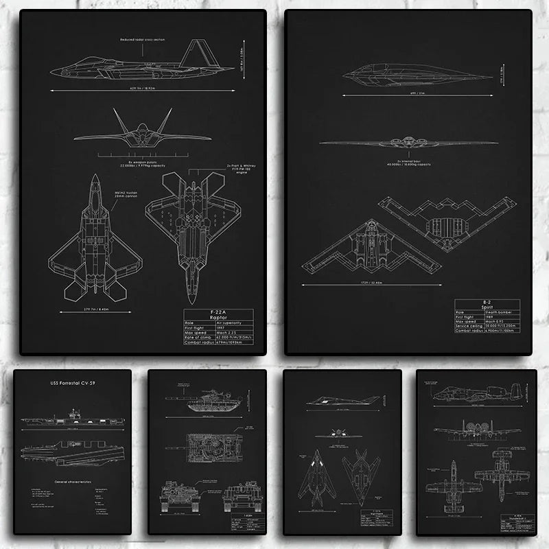 Famous World Airplane Tank Drawing Posters Modern Canvas Paintings And Prints HD Pictures For Living Room Home Decor Frameless