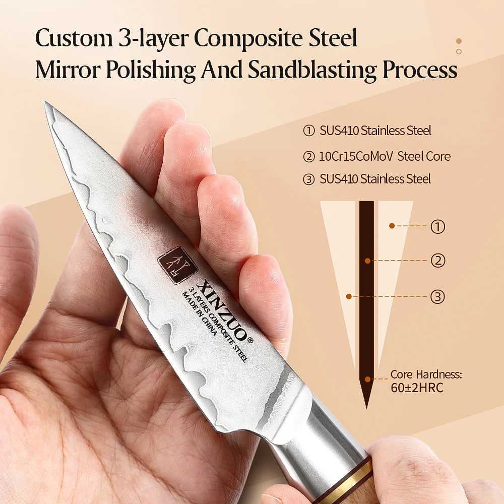 XINZUO 3.5" in Paring Knife Core Hardness 60±2HRC Steel Kitchen Knives Razor Sharp Peeling Fruit Kitchen Knife Beautiful Handle