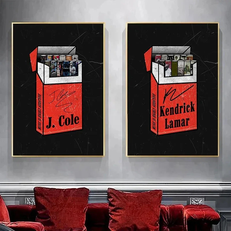Mac Miller JCole ASAP KendrickLamar Cigarette Pack Discography Wall Art Canvas Painting Singer Star Poster Home Room Decor