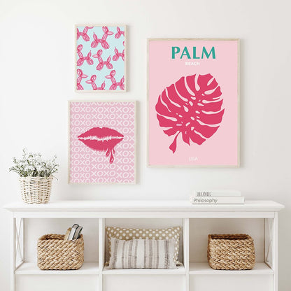Rosa Preppy-Wandkunst, Mädchen-Bettzimmer-Dekoration, Pink-Leinwandgemälde, Wohnheim-Preppy-Poster, nordische Funky-Heimdekoration 
