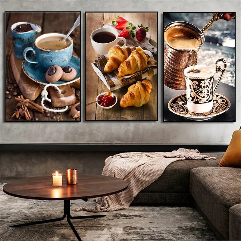 Modern Bread Coffee Canvas Paintings And Prints HD Pictures Wall Art For Living Room Home Kitchen Restaurant Decor Frameless
