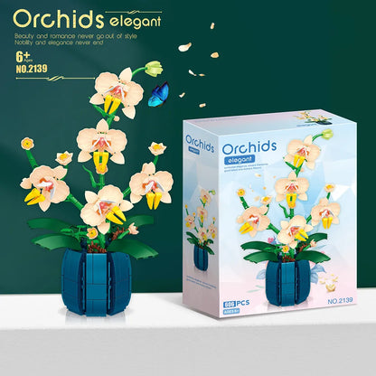 Orchid Building Blocks Flowers Bouquet Flower Blocks Bonsai Plant Model Bricks Romantic Home Decoration Toy For Kids Girls Gift