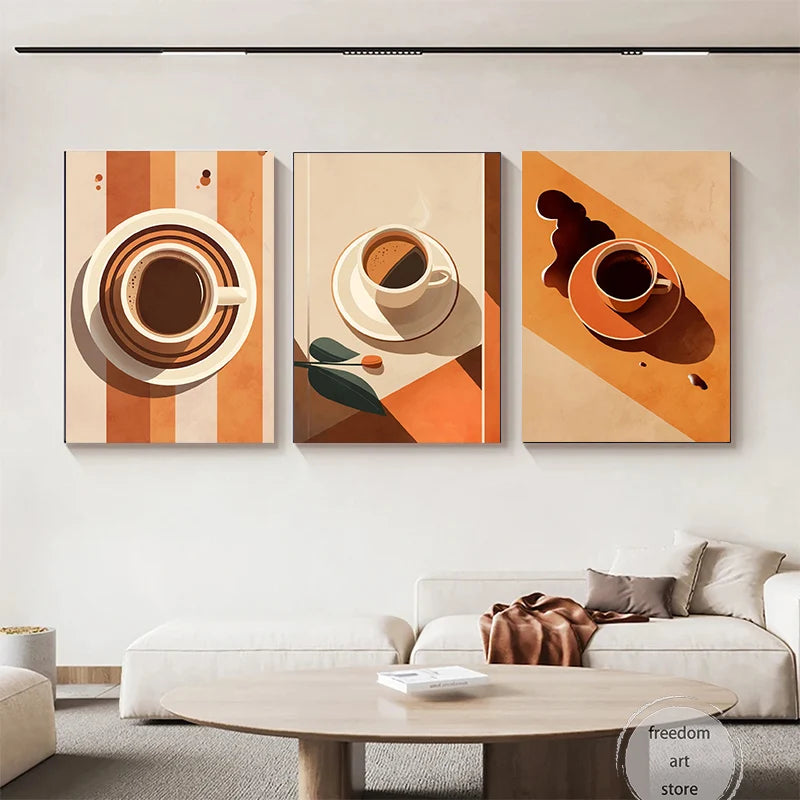 Vintage Style 70s Coffee Lovers 70s Striped Espresso Vibes Art Posters Canvas Painting Wall Prints Pictures for Cafe Home Decor