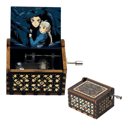 Newest Design Anime Howl's Moving Castle Music Theme Antique Carved Wooden Hand Crank Music Box Children Toy Christmas Gift