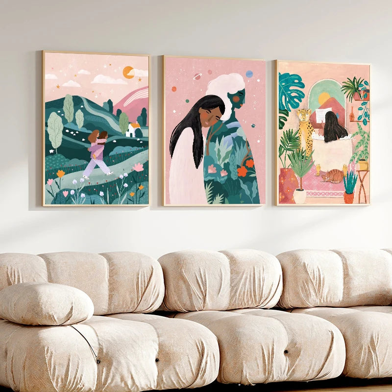 Abstract Tropical Jungle Girl Poster Print Canvas Painting Nordic Minimalistic Landscape Wall Art Pictures for Living Room Decor