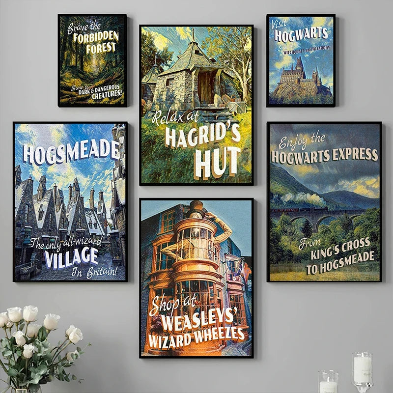 Vintage Magic Castle Retro Poster Train Travel Tourism Wizard Witch Canvas Painting And Print Movie Cover Wall Room Home Decor