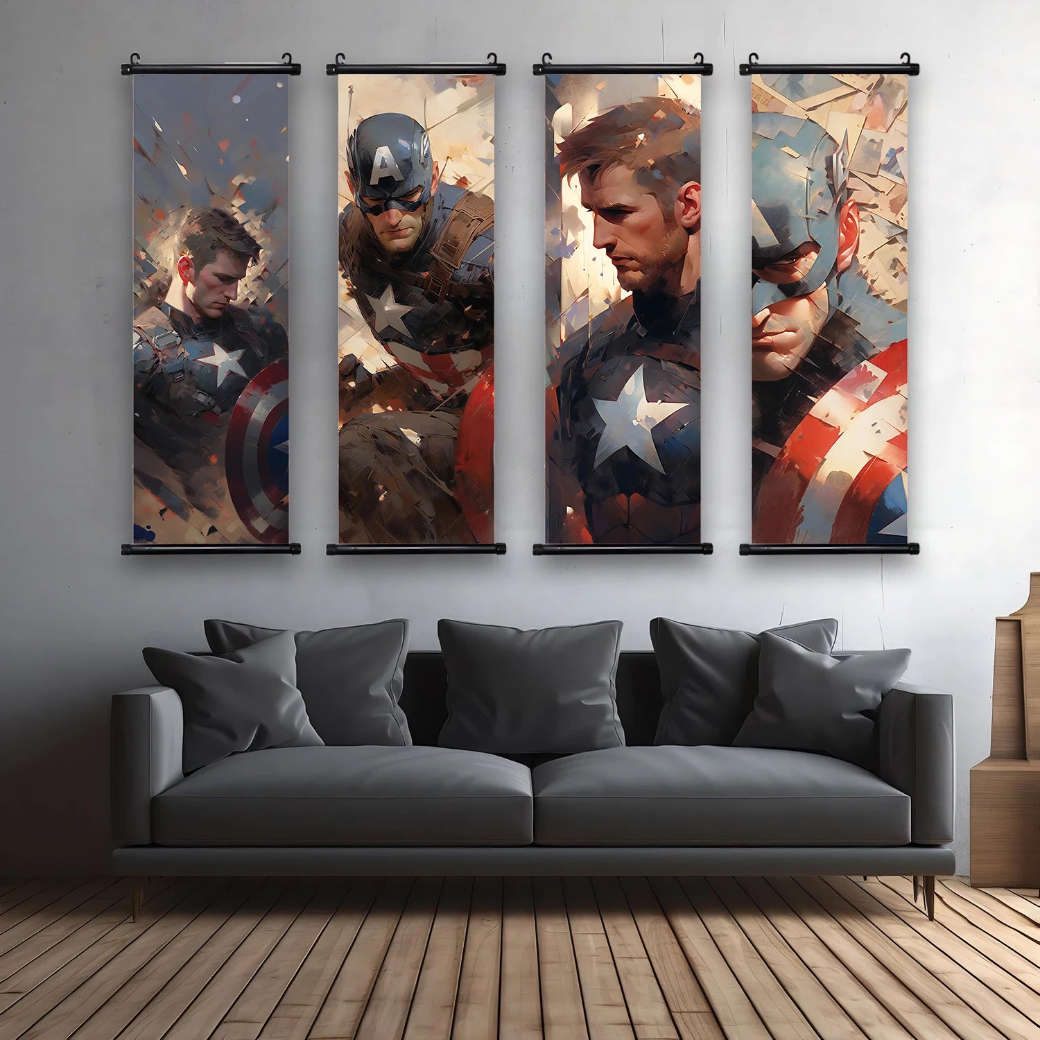 The Avengers Captain America Hanging Scroll Poster Wall Artwork Canvas Painting Home Decoration Decor Marvel Wallpaper Gift